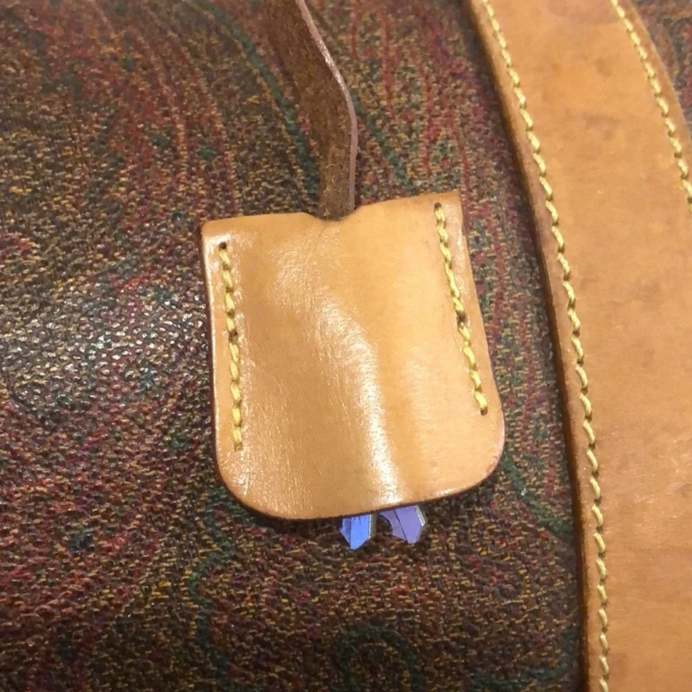 ETRO MILANO Paisley Coated Canvas Vachetta Leather Boston Shoulder Weekend Bag